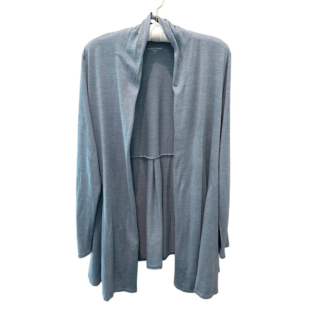EILEEN FISHER | Blue Silk Cotton Lightweight Open Front Drape Cardigan | XL
